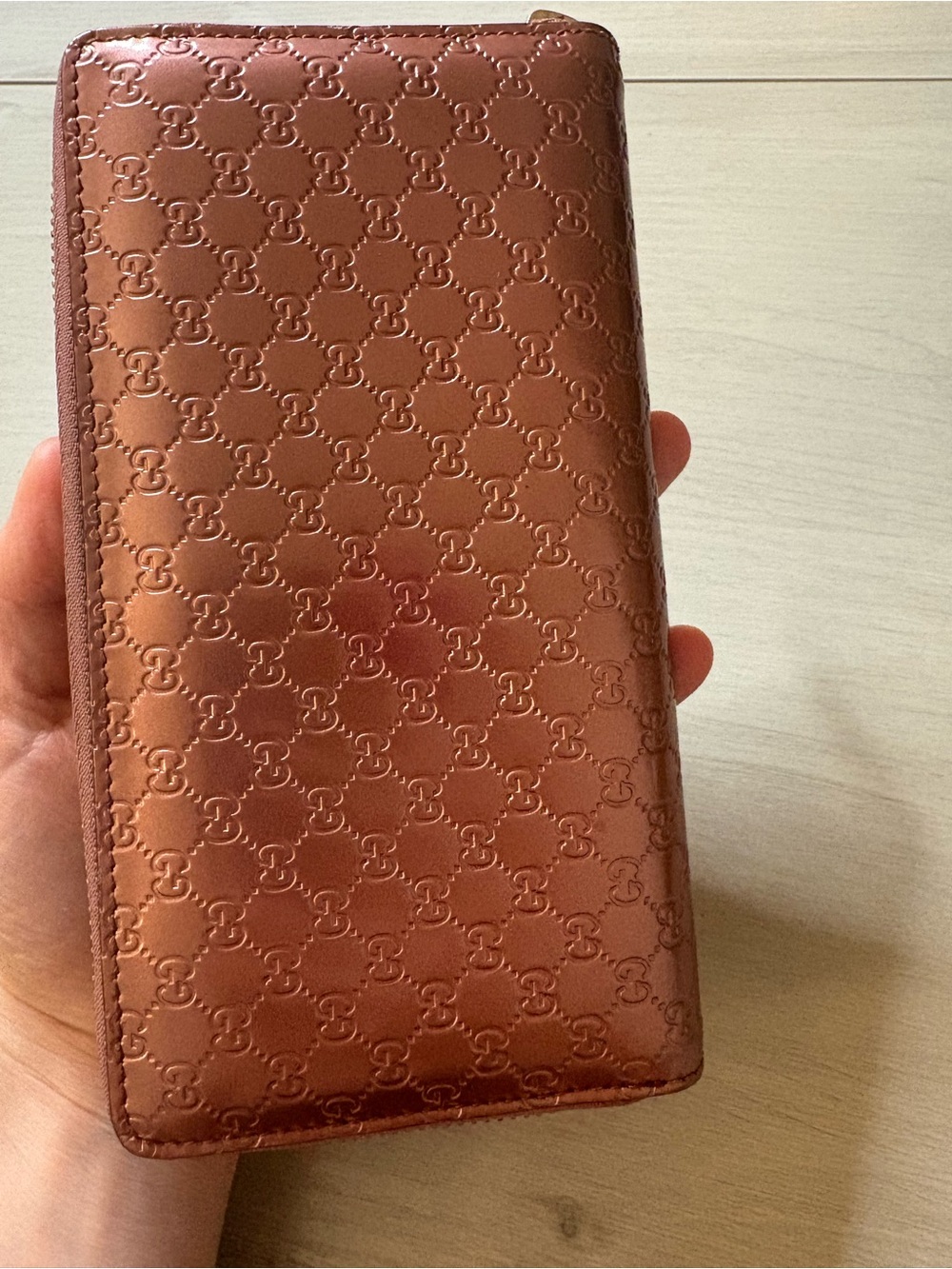 Gucci Metallic Rose-Brown Embossed Monogram Zip Wallet - Picture 8 of 9